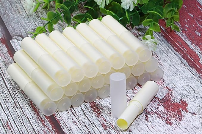 0.14oz Empty Flavored Lip Balm Container Tubes Plastic Homemade Moisturizing Lip Stick with Caps Bulk Fit for Women Adult DIY Making Supplies, 25 Count (Beige)-GlimoraGlow