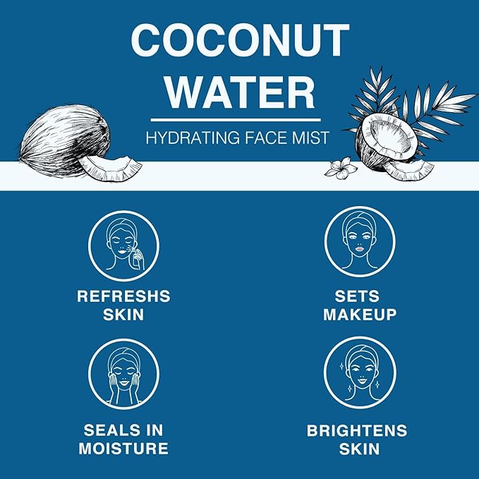 | Face & Body Mist Spray - Hydrating Coconut Water With Moisturizing Hyaluronic Acid | Instant Cooling, Conditoning, Hydrating | 8 FL OZ-GlimoraGlow
