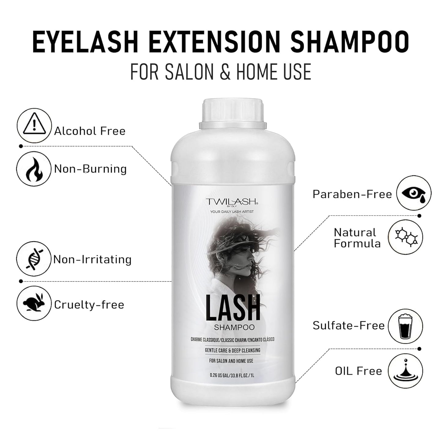 Lash Shampoo Bulk, Eyelash Cleanser for Extensions 1 Liters, Safe Makeup Remover, Non-irritating or Burning Formula Eyelid Foaming Cleanser for Professional Salon and Home Use (Classic Charm-1L)-GlimoraGlow