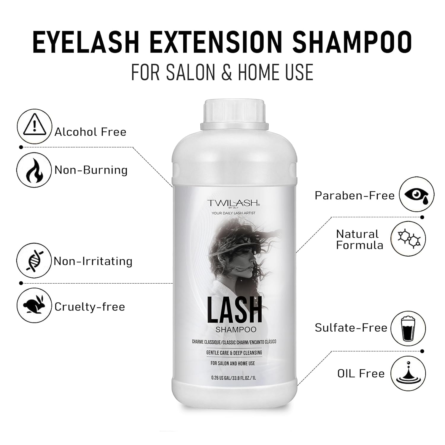 Lash Shampoo Bulk, Eyelash Cleanser for Extensions 1 Liters, Safe Makeup Remover, Non-irritating or Burning Formula Eyelid Foaming Cleanser for Professional Salon and Home Use (Classic Charm-1L)-GlimoraGlow