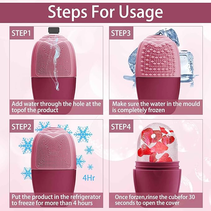 XHJRI Ice Face Roller Massager,Ice Cube Roller for Face, Eyes and Neck Naturally Conditioning and Skin Care,De-Puff Eye Bags,Reduce Migraine Pain,Reusable Massage Silicone Ice Mold (Upgrade Rose)-GlimoraGlow