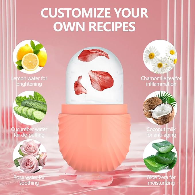 2pcs Ice Roller for Face and Eye, Silicone Ice Facial Roller Ice Holder, Face Ice Mold Skin Care, Face Icers Reusable Ice Cube Roller for Shrink Pores Anti Wrinkle Reduce Puffiness, Pink Green-GlimoraGlow