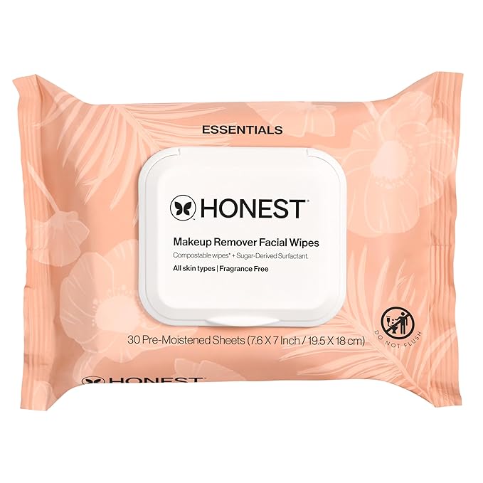 Honest Beauty Fragrance Free Cleansing Makeup Remover Facial Wipes | Plant Based, Hypoallergenic, Gentle for Sensitive Skin | 30 Count-GlimoraGlow
