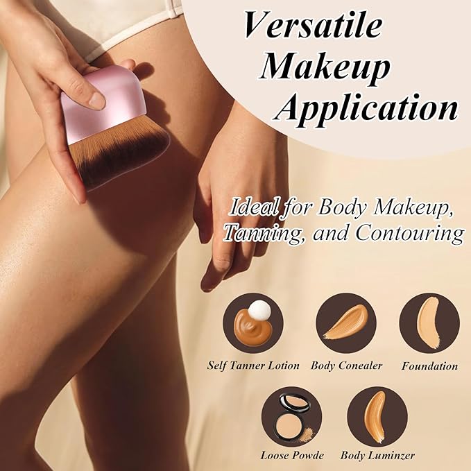 75MM Extra Large Self Tanner Kabuki Makeup Brush – Ultra Soft Dense Vegan Bristles for Body Makeup, Bronzer & Foundation–Applies Tanning Mousse, Lotion & Self Tanner–Rose Gold, Wet & Dry-GlimoraGlow