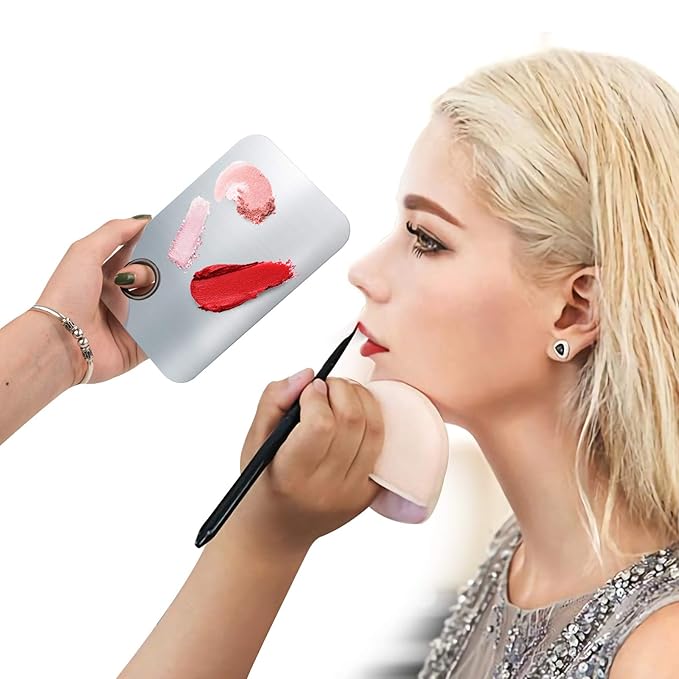 2 Pcs Makeup Mixing Palette, Upgrad Stainless Steel Metal Foundation Palette with Spatula Artist Tool for Mixing Foundation Nail-Art 5.9x3.9 in-GlimoraGlow