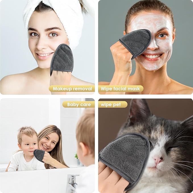 SINLAND Reusable Makeup Remover Pads For Face,Eye,Lips Microfiber Gentle Facial Cleansing Cloths for All Skin Types Friendly for Makeup Remover With Laundry Bag 5.1inchx3.93inch Grey Pack of 12-GlimoraGlow