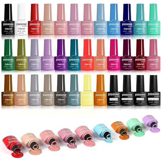 JODSONE 32 Colors Gel Nail Polish Set Same Color Same Bottle No Wipe Base Top Matte Glitter Coat Professional Choice-GlimoraGlow