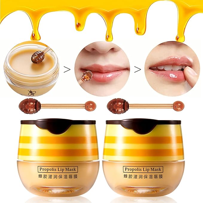 2 Pack Nourishing Bee Lip Balm Honey Pot, Moisturizing Honey Lip Mask, Hydrating & Prevention Dry and Cracked Lip Scrubs Exfoliator Lip Sleeping Mask Reduces Lip Lines Lip Care Products-GlimoraGlow