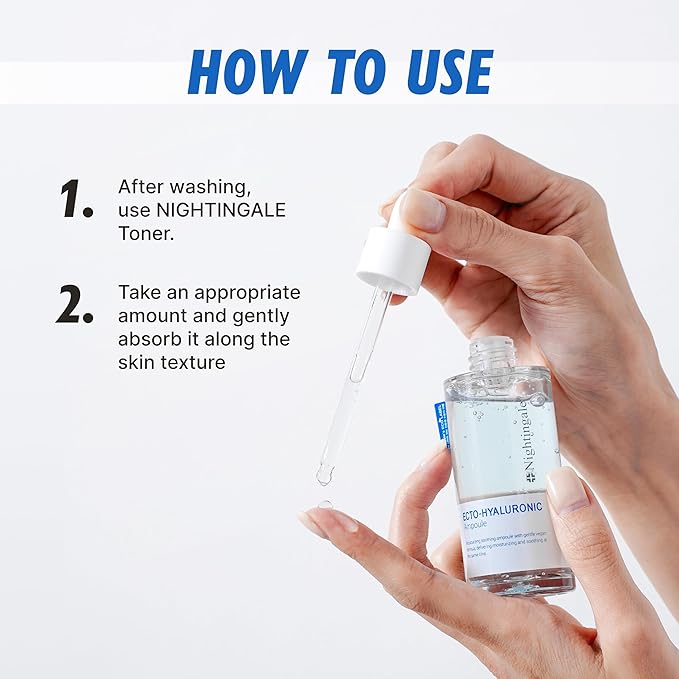 Nightingale Ecto-hyaluronic Ampoule with Hyaluronic Acid, Ectoin, Hydrating Face Serum for Dry Skin, Non-greasy formula, Hypoallergenic, Fragrance & Alcohol Free, Allergen Free, Cruelty Free, Vegan-GlimoraGlow