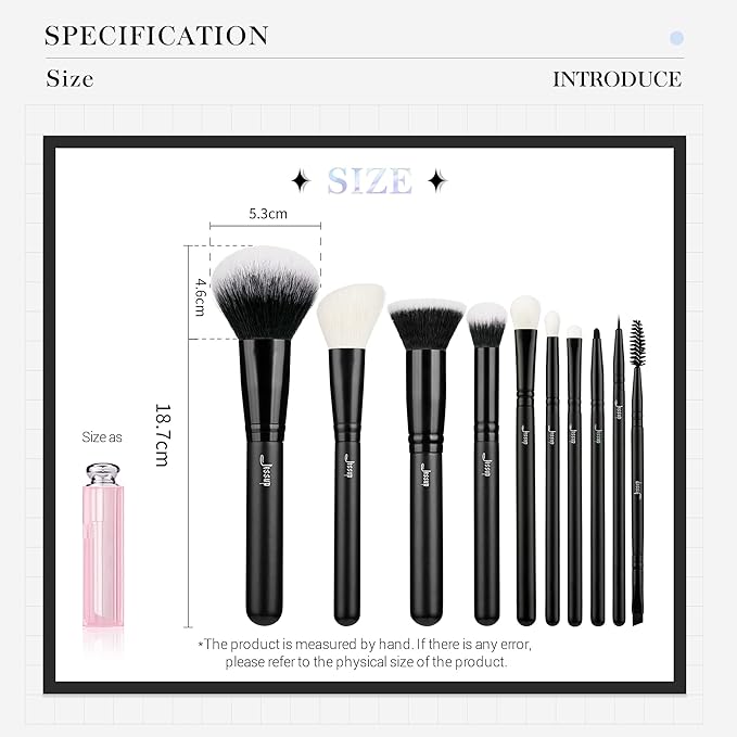 Jessup Makeup Brush Set 10pcs Black Make up Brushes Set Professional with Natural Synthetic Hair for Foundation Blending Blush Concealer Eyeshadow Eyebrow Eyeliner, T323-GlimoraGlow