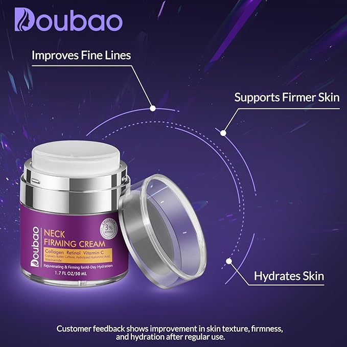 Neck Firming Cream, Wrinkle Cream for Women, Retinol Moisturizer with Collagen and Hyaluronic Acid for Neck, Face and Décolleté, 1.76 fl oz-GlimoraGlow