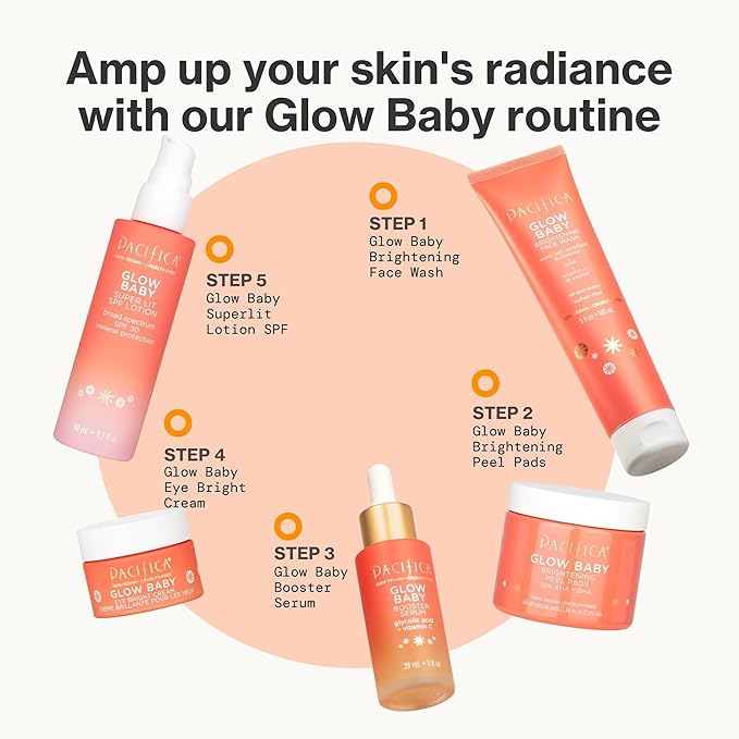 Pacifica Vitamin C Face Serum - Glow Baby Booster Facial Serum - Glycolic Acid Serum For Face - Dark Spot Corrector Anti Aging Brightening - Dermatologist Tested, Fragrance Free, Clean Skin Care Vegan-GlimoraGlow