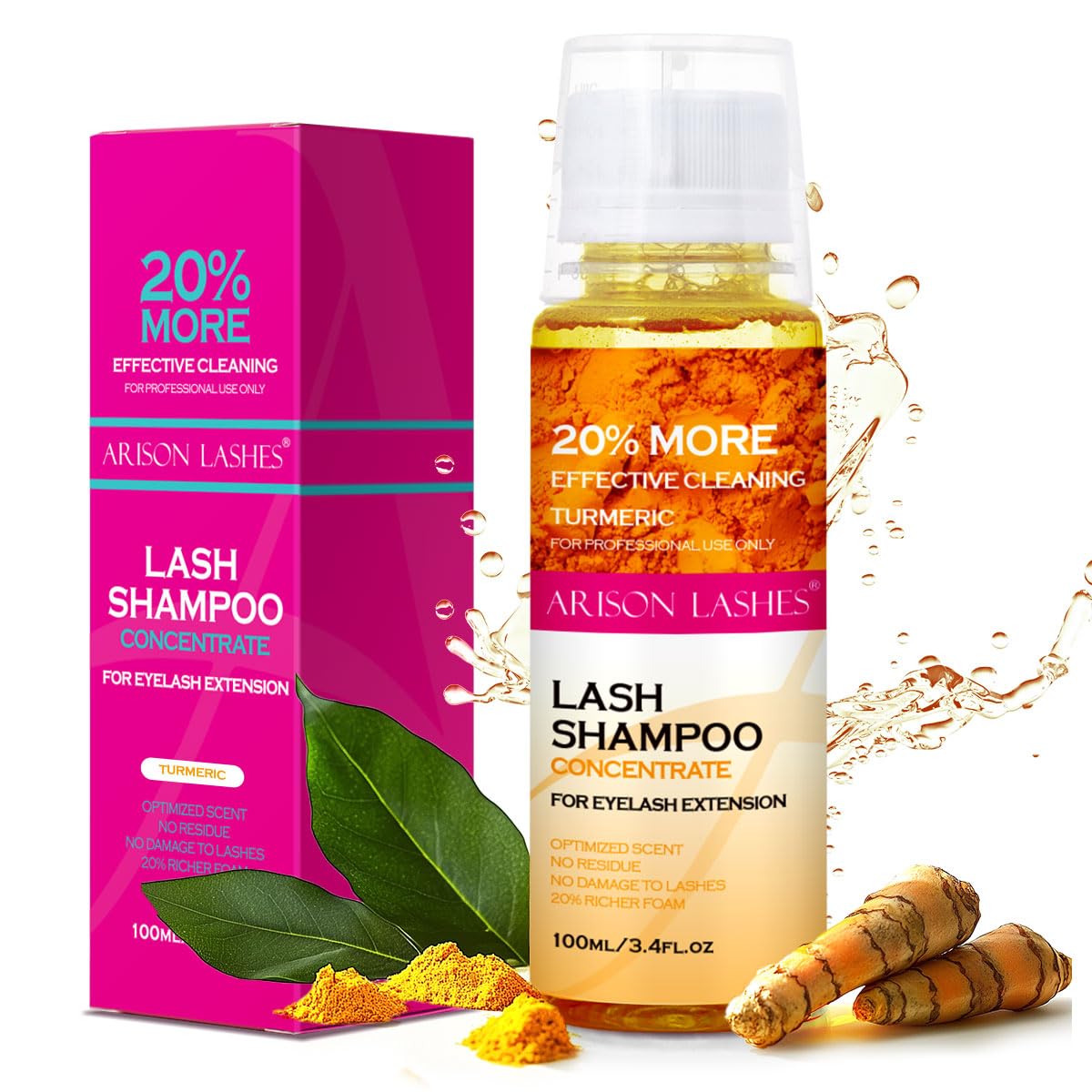 ARISON LASHES Lash Shampoo Concentrate for Lash Extensions 100ML Eyelash Cleanser Concentrate Oil-Free Eyelash Extension Shampoo with Salon Home Care(Turmeric)-GlimoraGlow