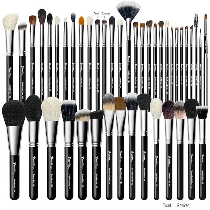 Makeup Artist MUST HAVES 42Pcs Makeup Brushes Set with Real Natural Goat Hair By BUEART DESIGN (42Pcs Matte Pearl Black)-GlimoraGlow