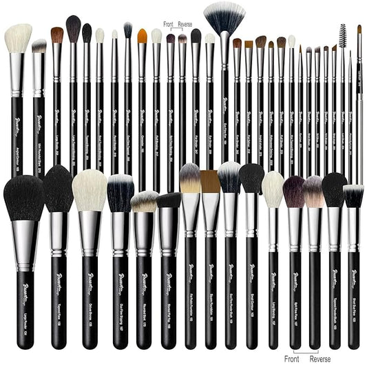 Makeup Artist MUST HAVES 42Pcs Makeup Brushes Set with Real Natural Goat Hair By BUEART DESIGN (42Pcs Matte Pearl Black)-GlimoraGlow