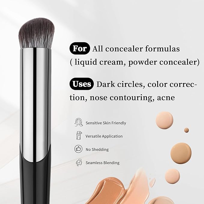 DUcare Concealer Brush Under Eye, Angled Small Nose Contour Brush, Mini Thin Slanted Foundation Dark Circles Puffiness, Puffy Face Eyebrow Eyes, Liquid Cream Blending-GlimoraGlow
