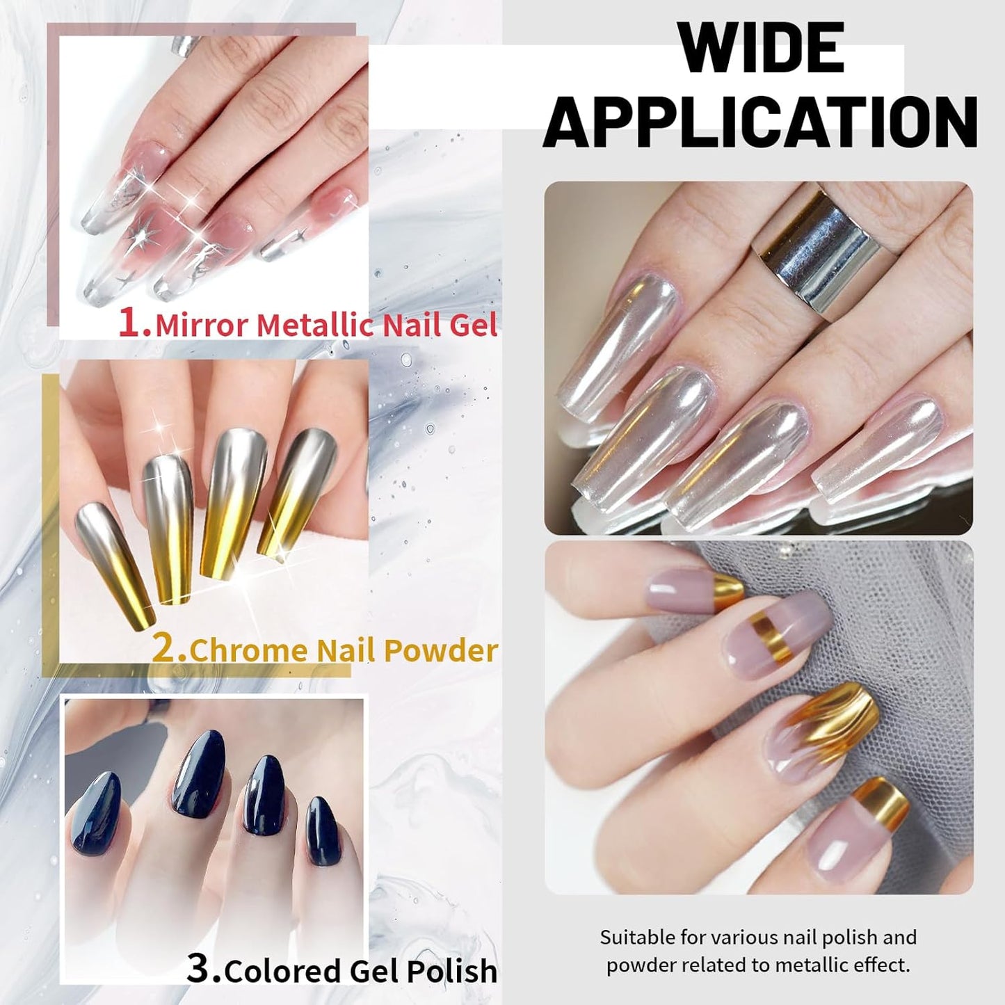 15ml Top Coat and Base Coat Set for Metallic Mirror Painting Gel, No Wipe Clear Top and Base Coat for Nail Polish, Chrome Nail Powder-GlimoraGlow