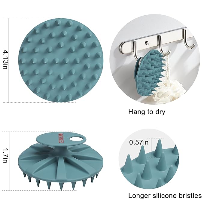 INNERNEED Scalp Massager Shampoo Brush, Wet & Dry Manual Scalp Care Head Scrubber Hair Washing, Soft Silicone Bristles, for Hair Growth, Dandruff Removal (Dark Green)-GlimoraGlow