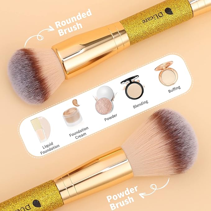 DUcare Foundation Powder Brush Double Ended Blush Makeup Brushes, Duo Bronzer Blush ideal for cream or powder-GlimoraGlow