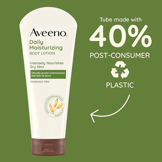 Aveeno Daily Moisturizing Body Lotion, Body Lotion for Dry Skin with Prebiotic Oat, Paraben Free, Fragrance Free, Non-Greasy, Non-Comedogenic Moisturizer, 8 FL OZ-GlimoraGlow