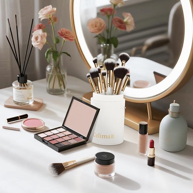 Makeup Brushes Set 12 Piece Professional & Beginner Friendly, Soft Synthetic Bristles for Face Eyeshadow Blending, Easy to Clean Travel Ready with Case, Ergonomic Wooden Handle Hypoallergenic (White)-GlimoraGlow