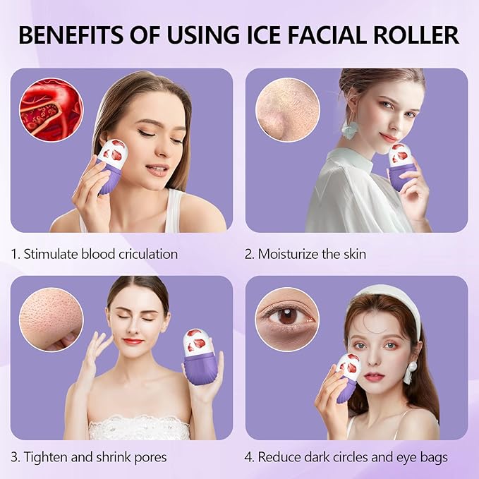 Ice Roller for Face and Eye, Silicone Ice Facial Roller Ice Holder, Face Ice Mold Skin Care, Face Icers Reusable Ice Cube Roller for Shrink Pores Anti Wrinkle Reduce Puffiness, Purple-GlimoraGlow