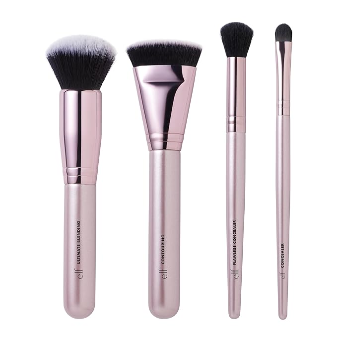 e.l.f. Complexion Perfection Brush Kit, 4-Piece Makeup Brush Set, Brushes For Foundations & Concealers, Vegan & Cruelty-Free-GlimoraGlow