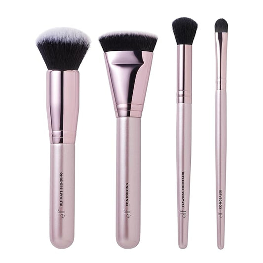 e.l.f. Complexion Perfection Brush Kit, 4-Piece Makeup Brush Set, Brushes For Foundations & Concealers, Vegan & Cruelty-Free-GlimoraGlow