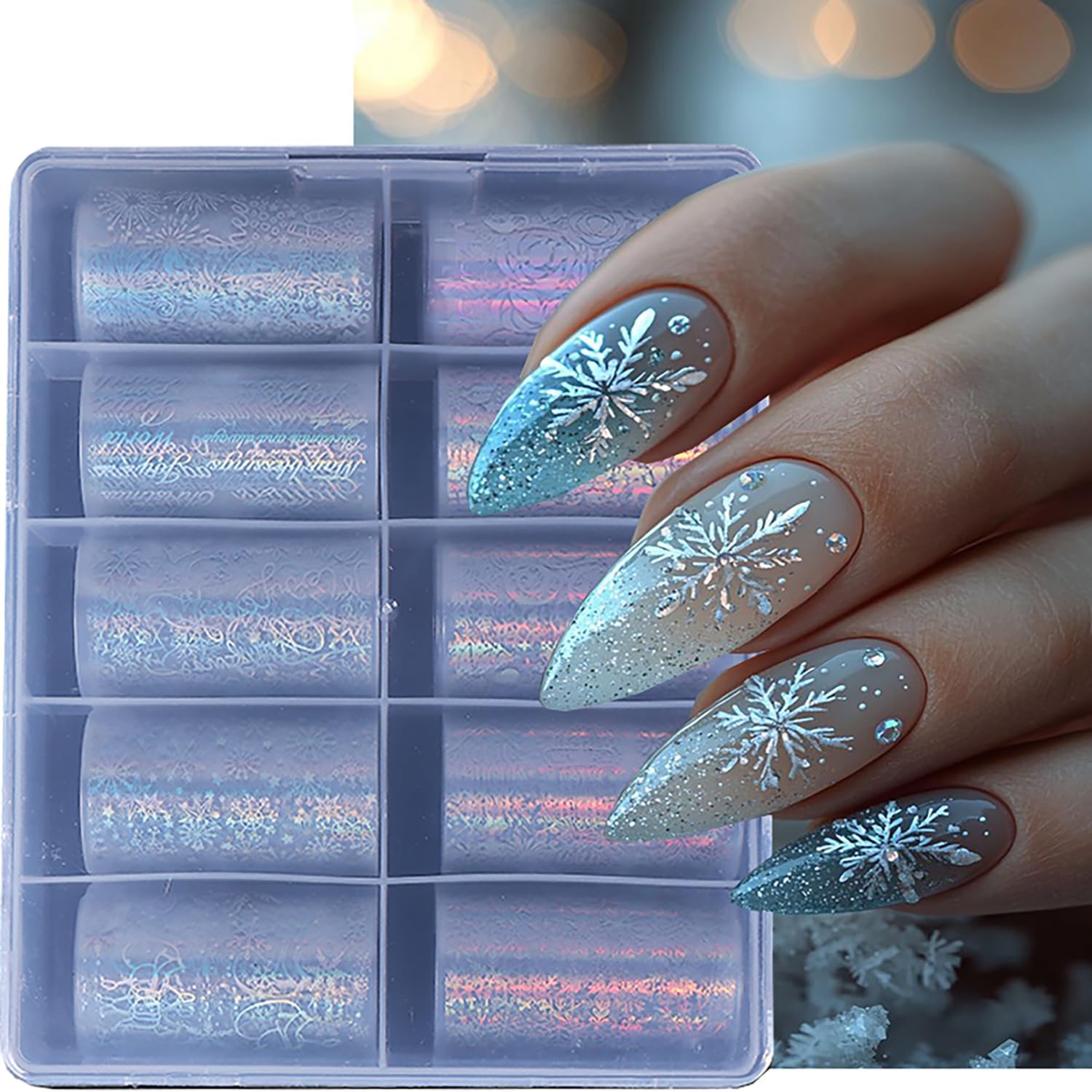 10 Rolls Christmas Nail Foils Transfer Nail Art, Snowflake Nail Transfer Foil Stickers Christmas Theme Design Nails Supplies Christmas Tree Snowman Santa Claus Manicure Decals Cute Nails Accessories-GlimoraGlow