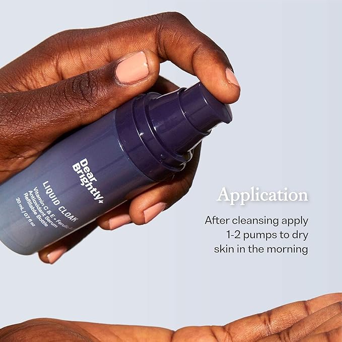 Vitamin C Serum with Ferulic Acid and Vitamin E for Glowing Radiant Skin by Dear Brightly, Liquid Cloak Facial Serum for Sensitive Skin, Refillable Glass Bottle, 0.7 fl oz-GlimoraGlow