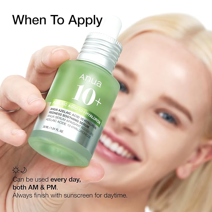 Anua Azelaic Acid 10 Hyaluron Redness Soothing Serum, Facial Serum for Sensitive skin, Hyaluronic Acid, Niacinamide, Spot Care, Natural Color, Vegan, Korean Skincare (30ml/ 1.01 fl oz.)-GlimoraGlow