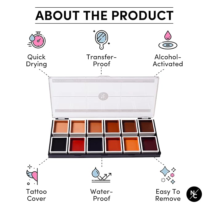 12 Color Dark Flesh Tone Alcohol Activated Makeup Palette for Special Effects - Waterproof Dark Flesh Tone Makeup for Professional Makeup Artists-GlimoraGlow