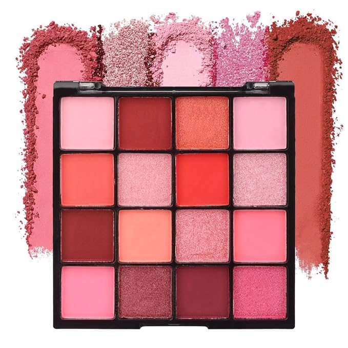 16 Girds Colorful Matte Shimmer Eyeshadow Palette for Eye Makeup,High Pigmented Eye Shadow Primers Powder Palet de sombras de ojos-Pink Red#-GlimoraGlow