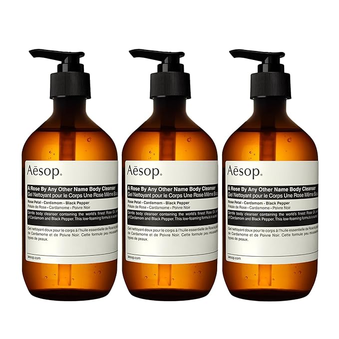 Aesop A Rose By Any Other Name Body Cleanser | Gentle Body Cleanser with Rose Petal Oil & Skin-Softening Botanicals | 16.9 oz / 500mL (Pack of 3)-GlimoraGlow