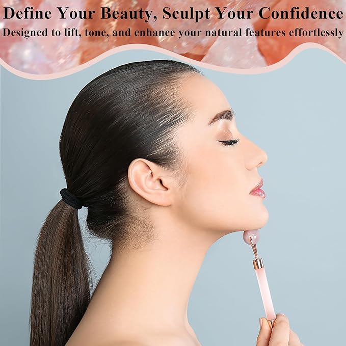 Natural Jade Roller for Face - Aging Wrinkles, Puffiness Facial Skin Massager Treatment Therapy - Premium Jade Stone, by Crystal Lemon (Rose Quartz)-GlimoraGlow