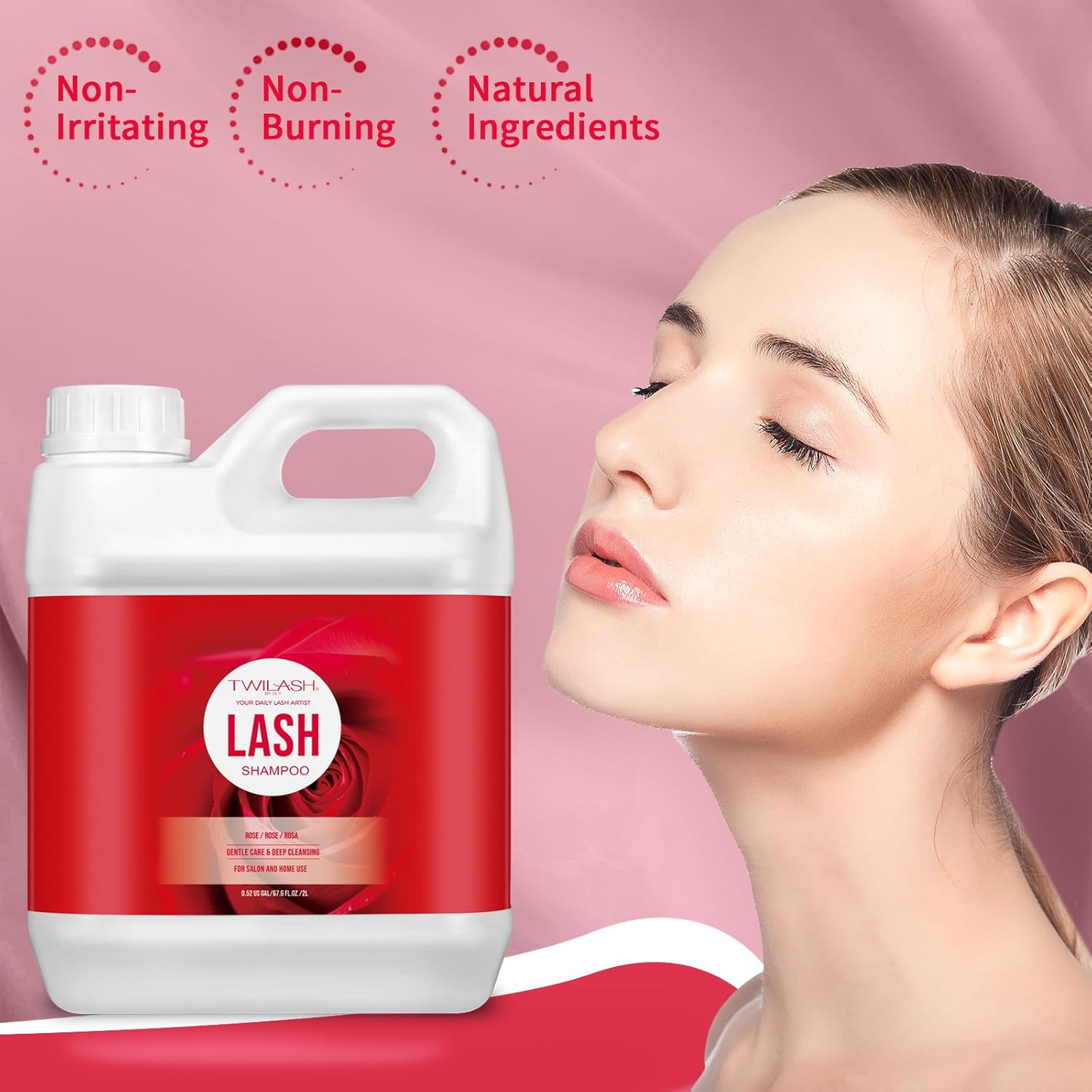 Lash Shampoo Bulk, Eyelash Cleanser for Extensions 2 Liters, Safe Makeup Remover, Non-irritating or Burning Eyelid Foaming Cleanser for Professional Salon and Home Use (Rose-2L)-GlimoraGlow