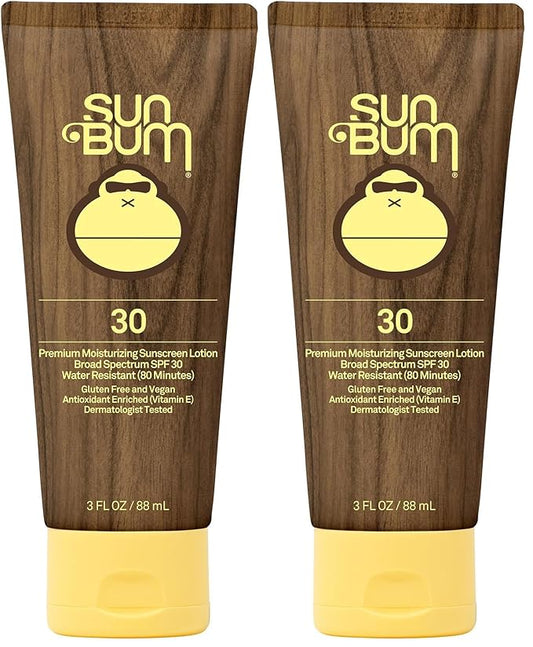 Sun Bum Original SPF 30 Sunscreen Lotion | Vegan and Hawaii 104 Reef Act Compliant (Octinoxate & Oxybenzone Free) Broad Spectrum Moisturizing UVA/UVB Sunscreen with Vitamin E | 3 oz (Pack of 2)-GlimoraGlow