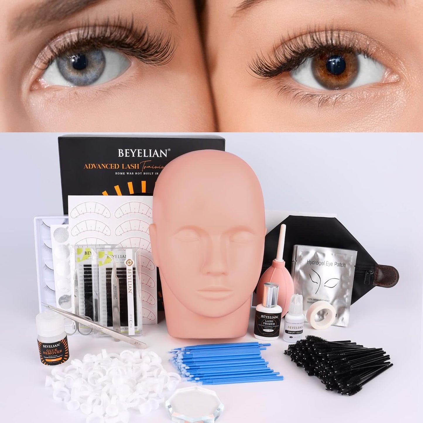 Eyelash Extension Kit,with lash Mannequin Head Lash Practice training kit Professional lash extension supplies Tool for Lash Training by BEYELIAN-GlimoraGlow