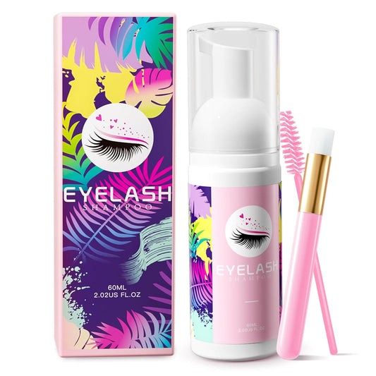 Buqikma Lash shampoo for Eyelash Extension, 60Ml/2.11fl.Oz Eyelash Shampoo Kit with Lash Wash Brushes Gentle Lash Extension Cleanser for Professional Salon and Home Eyelash Care-GlimoraGlow