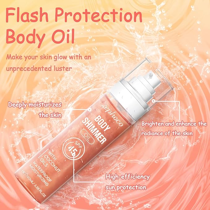 Broad Spectrum SPF 50 Sheer Body Sunscreen Setting Mist Sunscreen Body Glow Oil Spray for Face & Body with Gold Mica Sun-kissed Glow Skin Illuminator Hydrating Non-Greasy (A)-GlimoraGlow