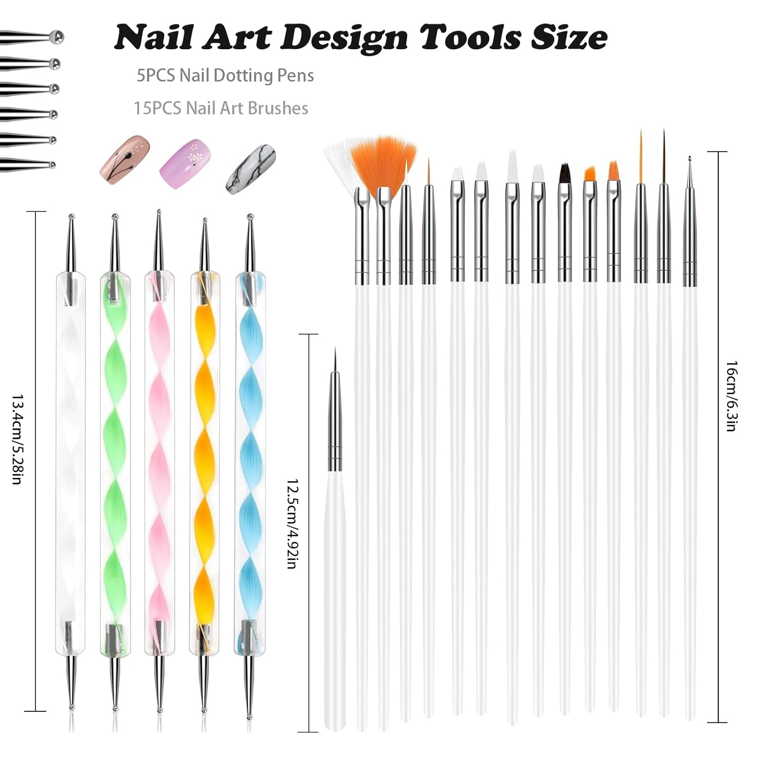 20Pcs Nail Art Brushes Tool Set, Nail Art Double-End Tools, Nail Liner Brushes, Silicone Pen Dotting Pen Tools Nail Art Kit for Home Nail Art DIY Salon Use-White-GlimoraGlow