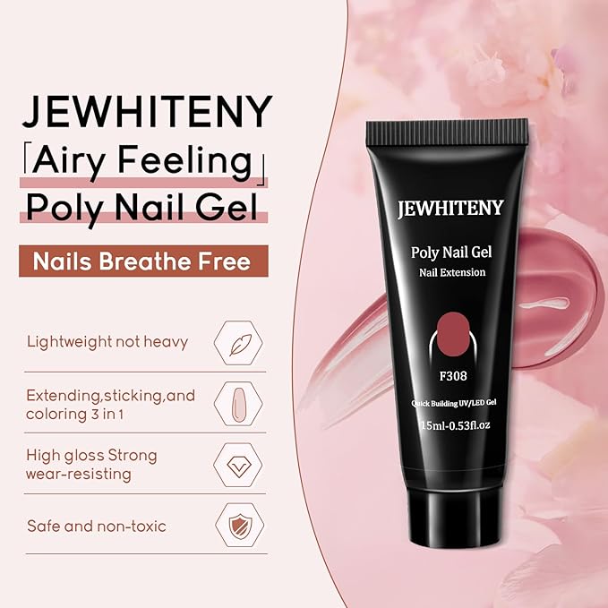 JEWHITENY 14 Colors Poly Extension Gel Nail Kit With U V Lamp Nude Pink White Brown All In One Poly Gel Starter Kit With Base Top Coat Manicure Salon Frence Nail Art DIY-GlimoraGlow