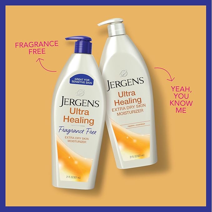 Jergens Ultra Healing Dry Skin Lotion, Hand and Body Moisturizer for Quick Absorption into Extra Dry Skin with Hydralucence Blend, Vitamins C, E and B5, White, 21 oz-GlimoraGlow