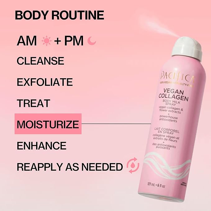 Pacifica Spray Lotion for Body - Vegan Collagen Body Milk Spray – Hydrating Moisturizer Mist Fast-Absorbing Instantly Hydrates & Softens Skin Jasmine & Vanilla Natural Scent Clean Beauty Non-Aerosol-GlimoraGlow