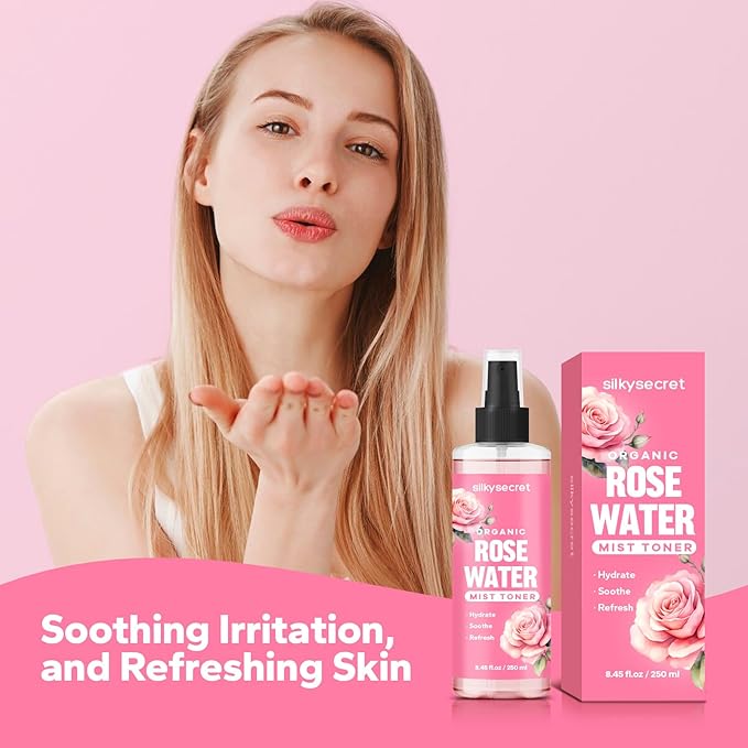 Organic Rose Water Spray (8.45 Fl Oz), Rosewater Spray for Face & Hair, Rose Water for Skin Care-GlimoraGlow