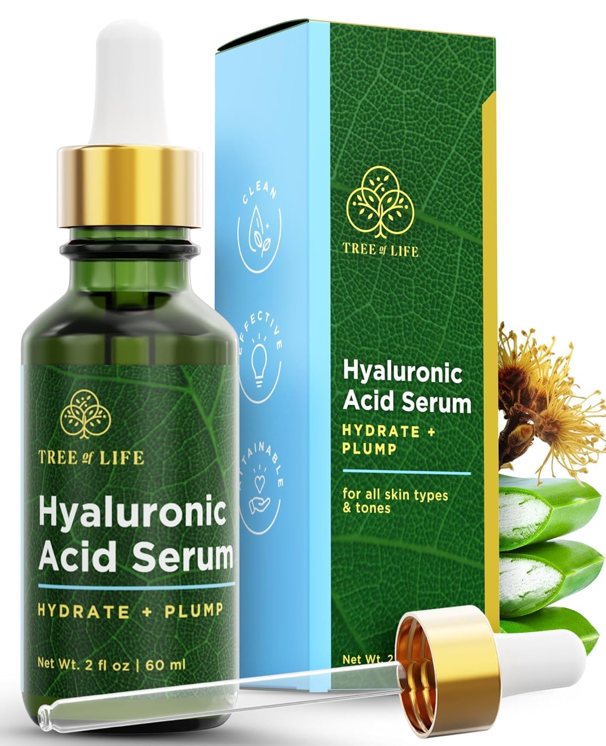 Tree of Life Beauty Hyaluronic Acid Serum, Skin Brightening Face Oil for Dark and Age Spots, Facial Serums for Dry and Sensitive Skin Care with Vitamin E for Soft Smooth Skin, 2 Fl Oz-GlimoraGlow