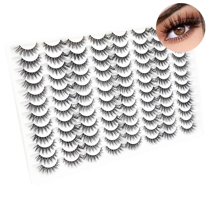 False Eyelashes 48 Pairs Faux Mink Lashes 14mm Wispy Lashes 3D Fluffy Cat Eye Lashes Pack Bulk Wholesale Strip Lashes(style 48-042)-GlimoraGlow
