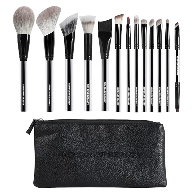 KENCOLOR Premium 13-Piece Makeup Brush Set with PU Travel Pouch – High-End Acrylic Handle, Soft Synthetic & Natural Bristles, Dense & Non-Absorbent, for Flawless Application-GlimoraGlow
