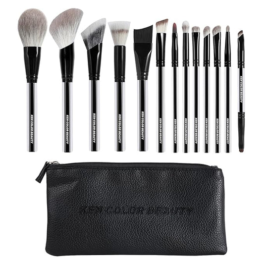 KENCOLOR Premium 13-Piece Makeup Brush Set with PU Travel Pouch – High-End Acrylic Handle, Soft Synthetic & Natural Bristles, Dense & Non-Absorbent, for Flawless Application-GlimoraGlow
