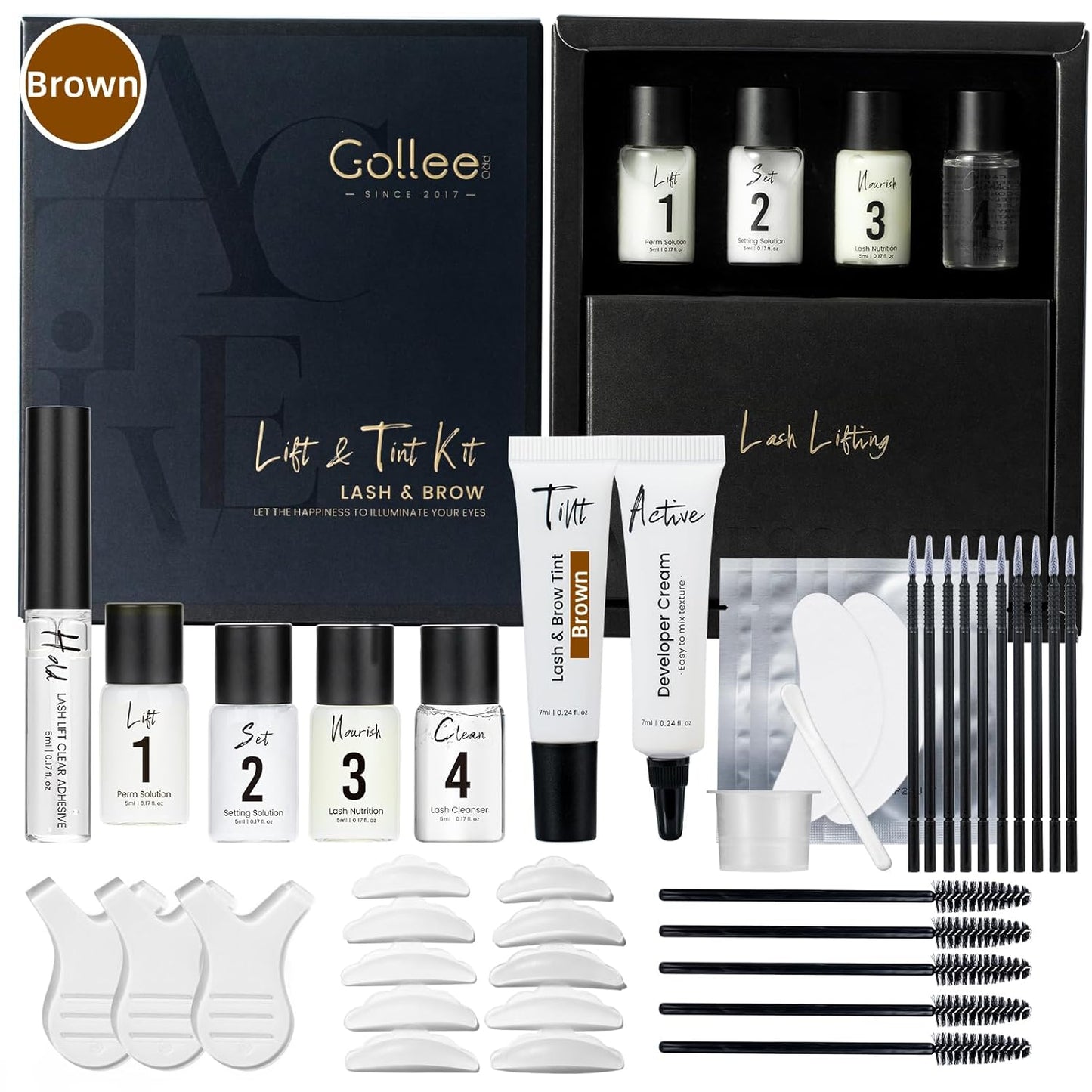 Lash Lift Kit 4 in 1 Brow Lamination Kit, Professional Eyelash Perm Kit for Beginner Salon Quality at Home with Long-Lasting Natural Brown Color-GlimoraGlow